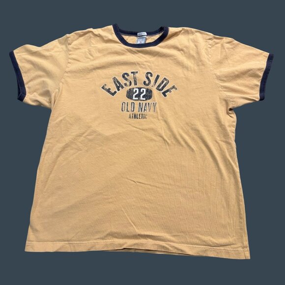 Old Navy East Side 22 Athletic Vintage Fit T-Shirt XL Yellow & Navy Cotton Mens - Picture 1 of 5